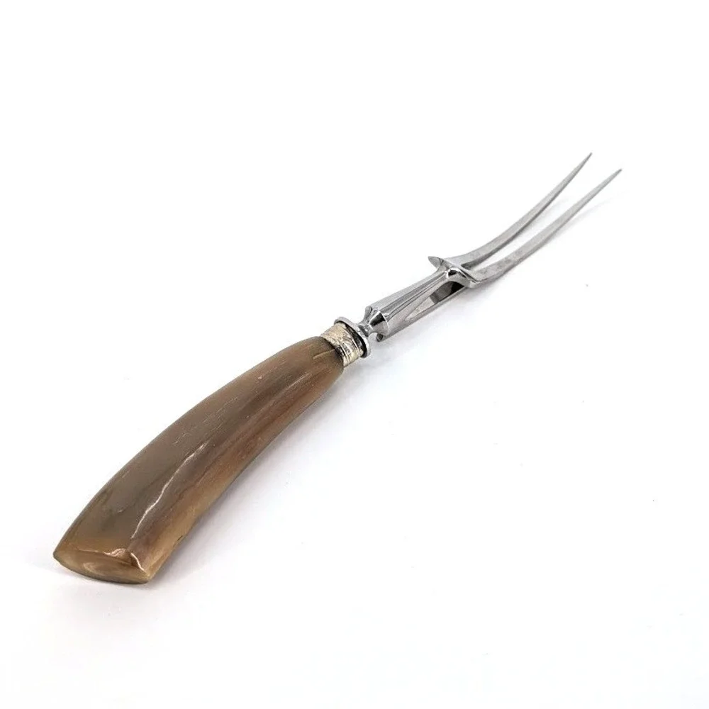 Vintage Carving Fork Genuine Horn Handle Stainless Steel Meat Server England 11